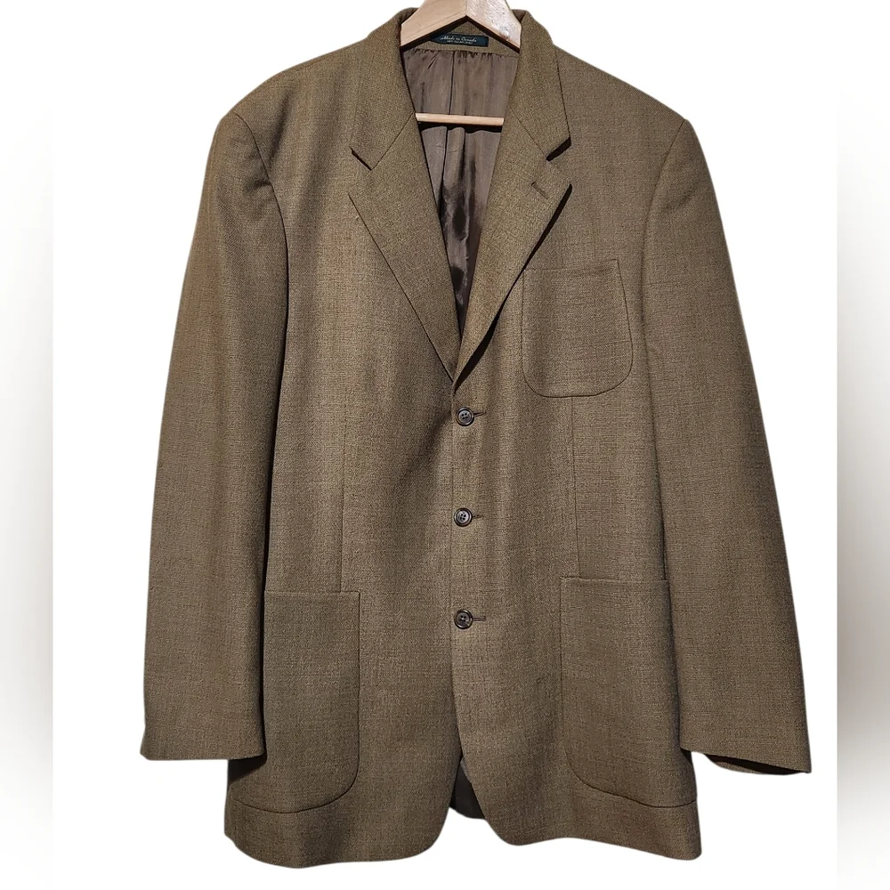 Vintage Kasper 100% Wool Tan Sport Coat Blazer Men's 42L